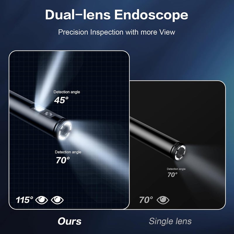 CARPDIM Dual Lens Endoscope Borescope Inspection Camera with 8 Adjustable LED Lights - 1980P Endoscope Camera with 16.5ft Semi Rigid Snake - IP68 Waterproof for iPhone, iPad, Android - Image 3